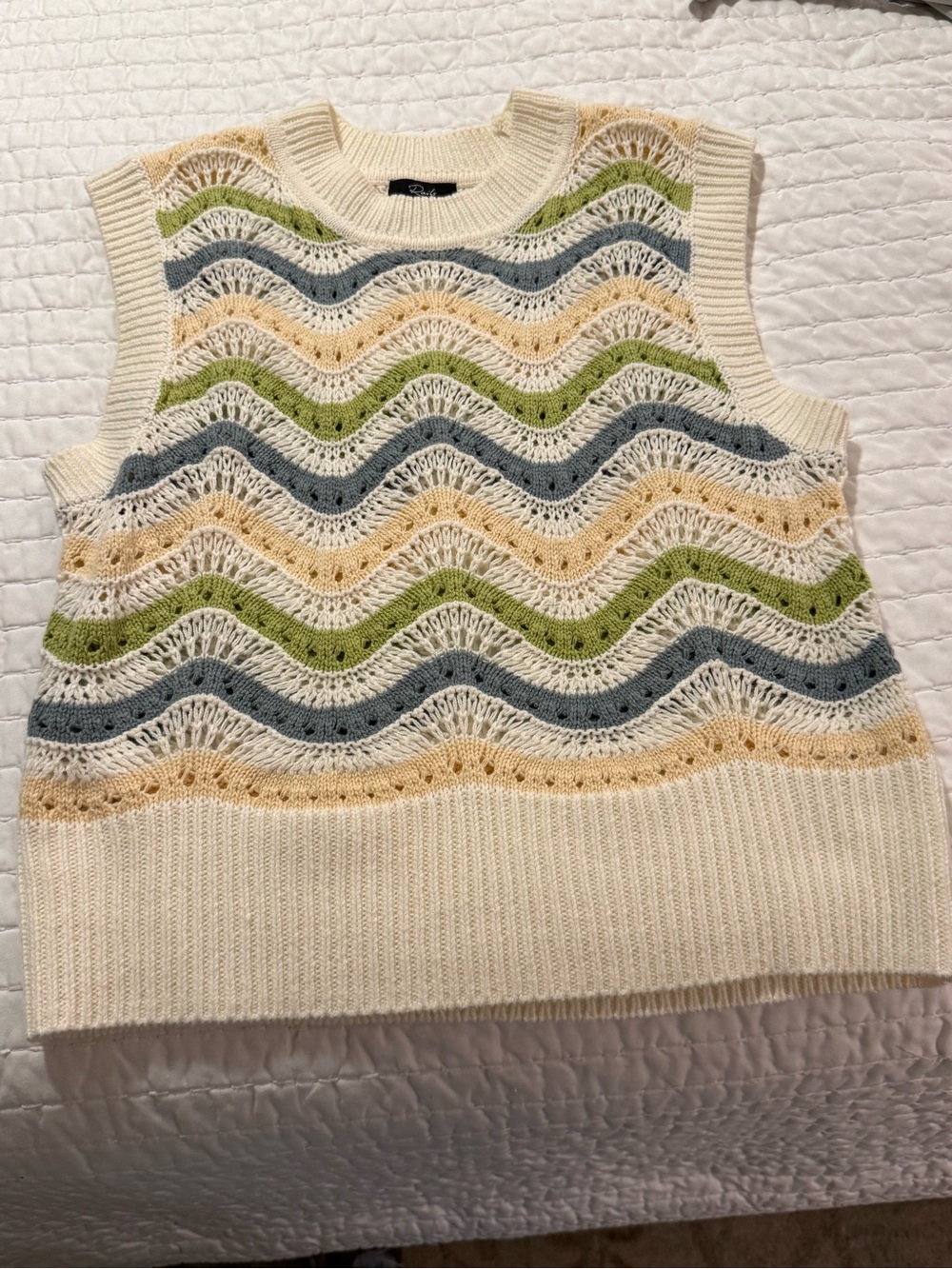 Rails Cream Knit Sleeveless Vest with Blue, Green & Yellow Waves